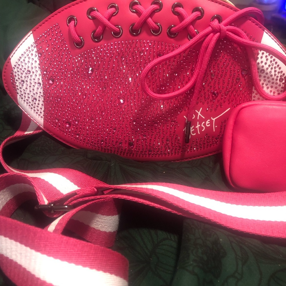 Betsey Johnson Pink Rhinestone Football-Shaped Crossbody Bag